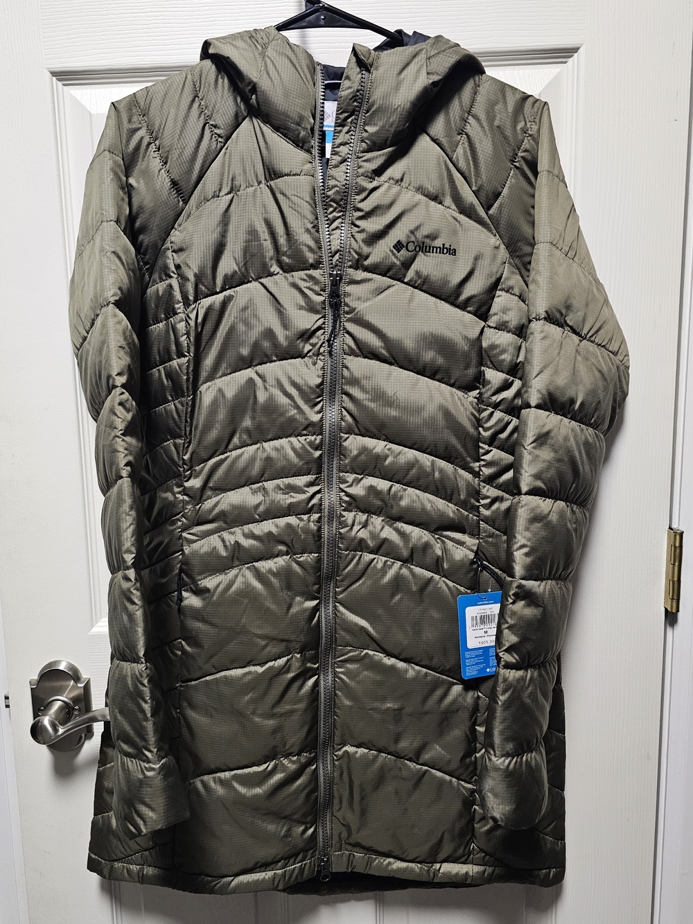 Columbia Women's Karis Gale Long Hooded Puffer Coat Olive Green - Size M - NWT